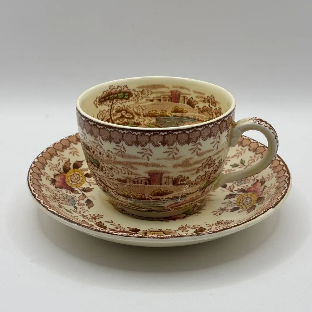 Vintage Ridgway Woodland Brown Teacup and Saucer Set Made in England